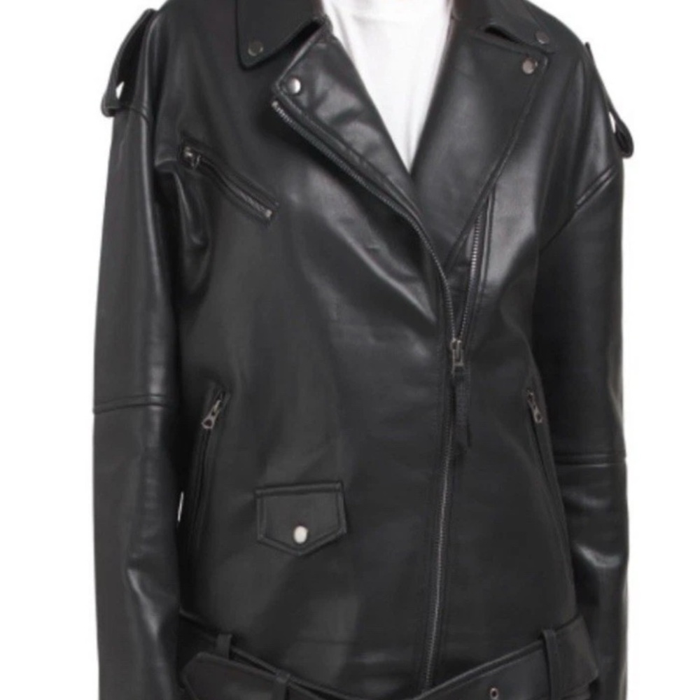 $328 Hudson Jeans Black Faux Leather Moto Biker Oversized Jacket NWT Sz Small
